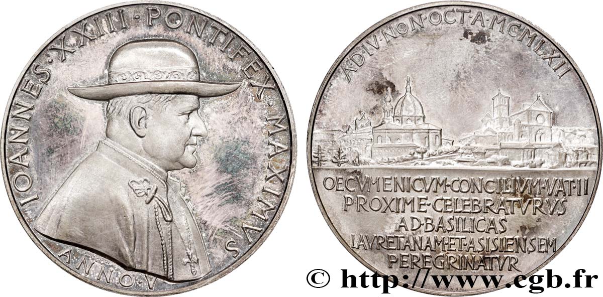 ITALIE - ÉTATS DU PAPE - JEAN XXIII (Angelo Guiseppe Roncalli) Médaille, Pèlerinage du pape à Lorette et Assise BE