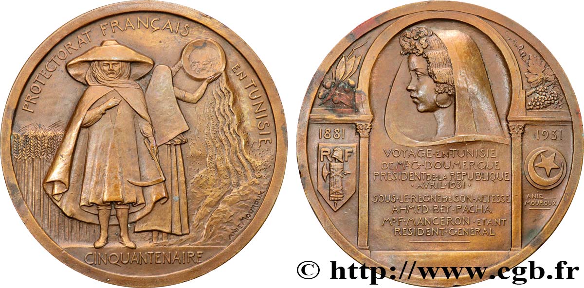 TUNISIE - PROTECTORAT FRANÇAIS - AHMED BEY Médaille, Voyage du président Doumergue en Tunisie TTB+