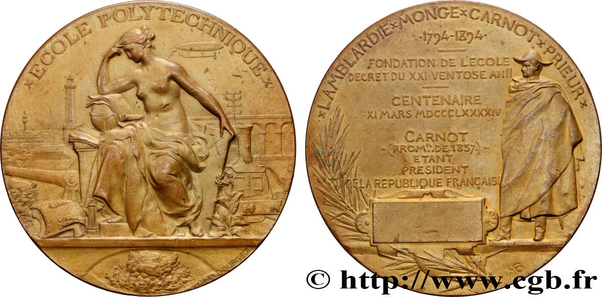 III REPUBLIC Médaille, Ecole polytechnique, Centenaire de sa fondation AU