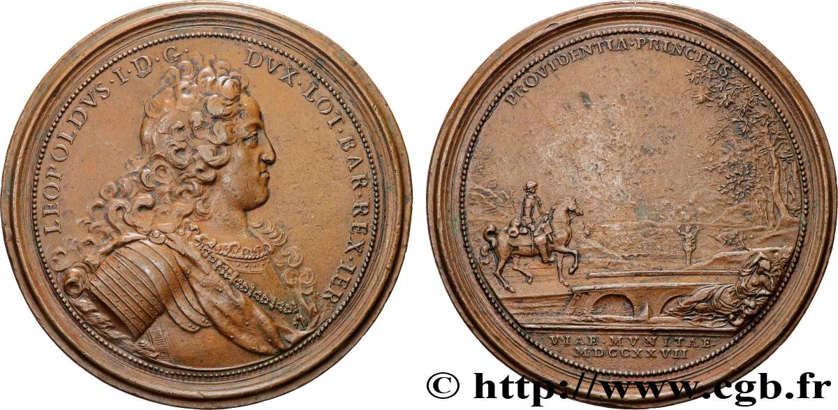LORRAINE - DUCHÉ DE LORRAINE - LÉOPOLD Ier Médaille, Prévoyance du Prince, Restauration des ponts dans les fonds des Bois de Hayes TTB