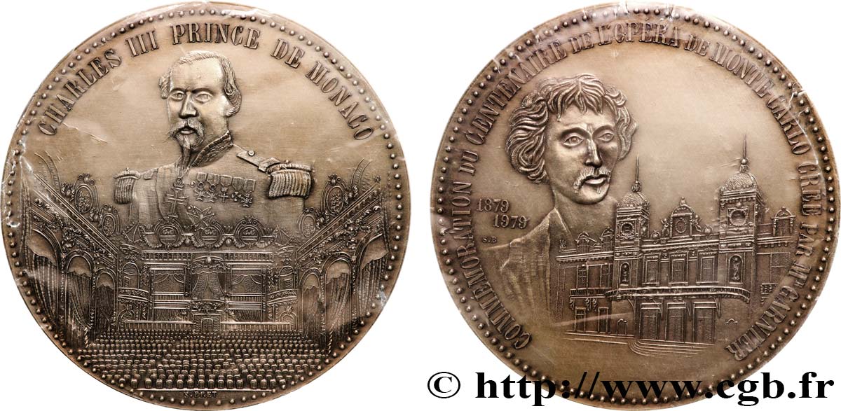 MONACO Médaille, Charles III, prince de Monaco, Commémoration du centenaire de l’opéra de Monte-Carlo MS