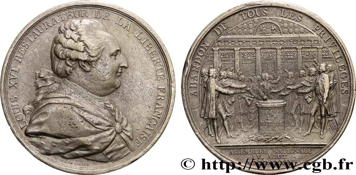 LOUIS XVI Médaille, Abandon de tous les privilèges BB/q.BB