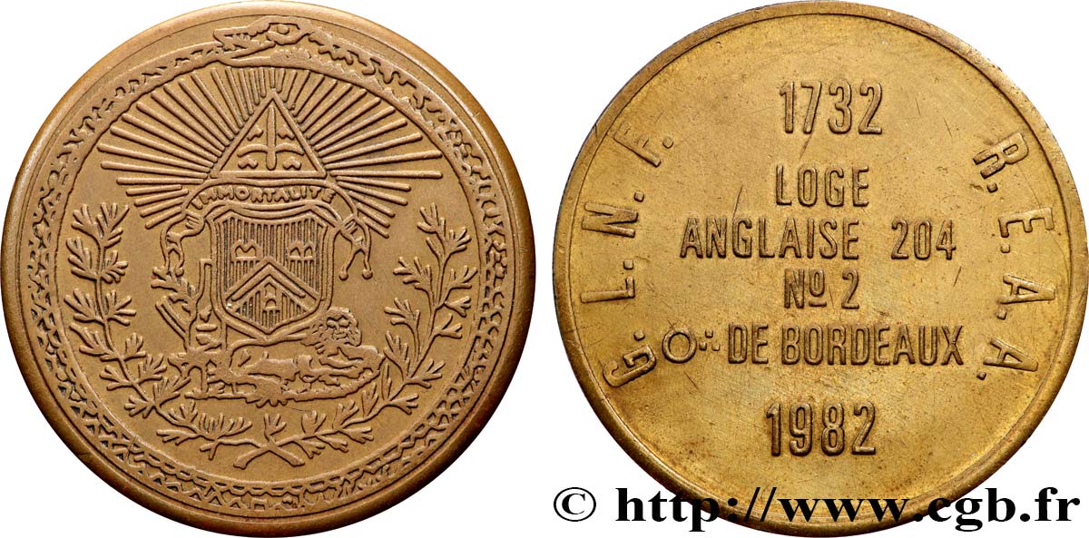 FRANC - MAÇONNERIE Médaille, 250e anniversaire de la loge anglaise 204 SUP/TTB+