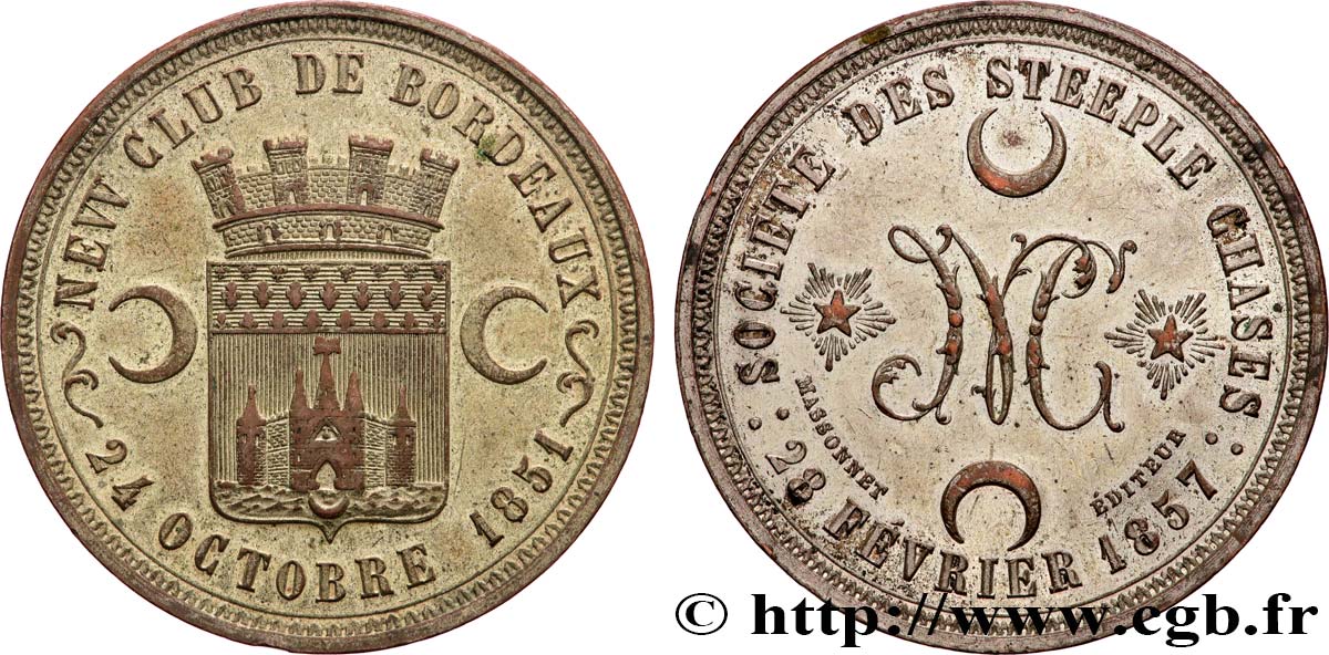 SECOND EMPIRE Médaille, Société des steeple chases, New club de Bordeaux AU
