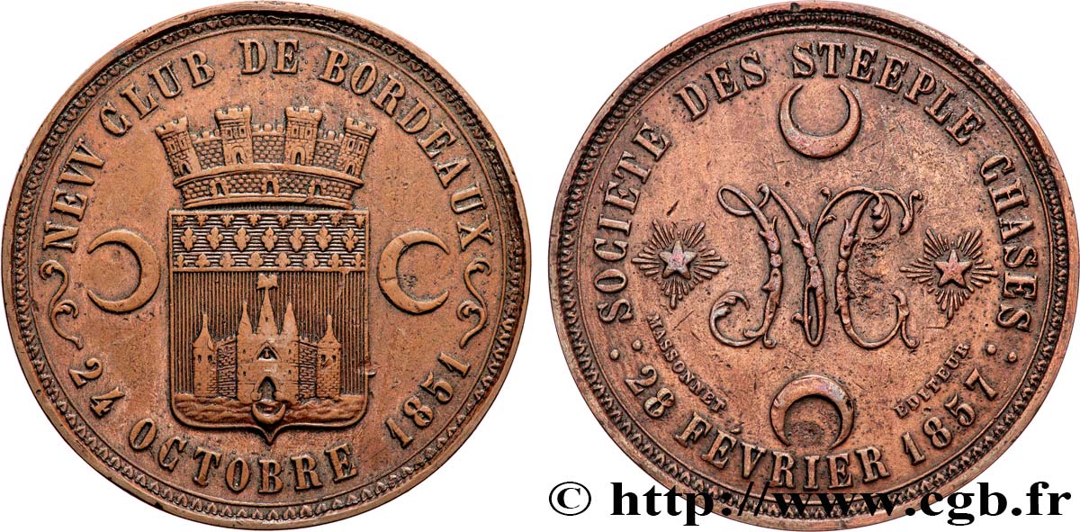 SECONDO IMPERO FRANCESE Médaille, Société des steeple chases, New club de Bordeaux q.SPL/BB