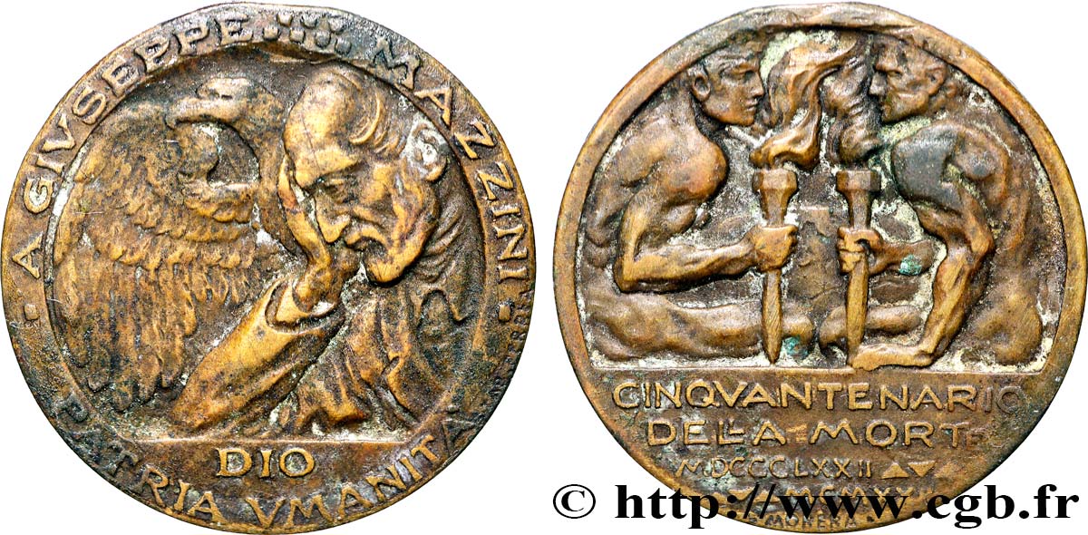 ITALY - VICTOR EMMANUEL III Médaille, Cinquantenaire de la mort de Guiseppe Mazzini XF
