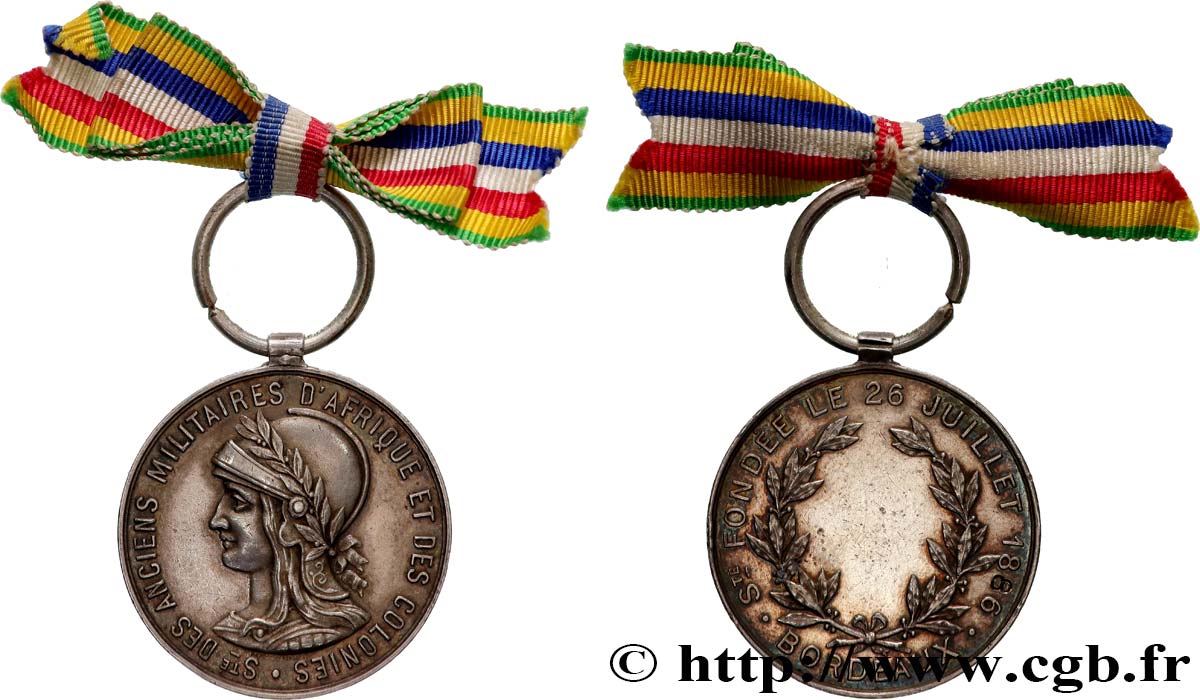 III REPUBLIC Médaille, Société des anciens militaires d’Afrique et des colonies AU/AU