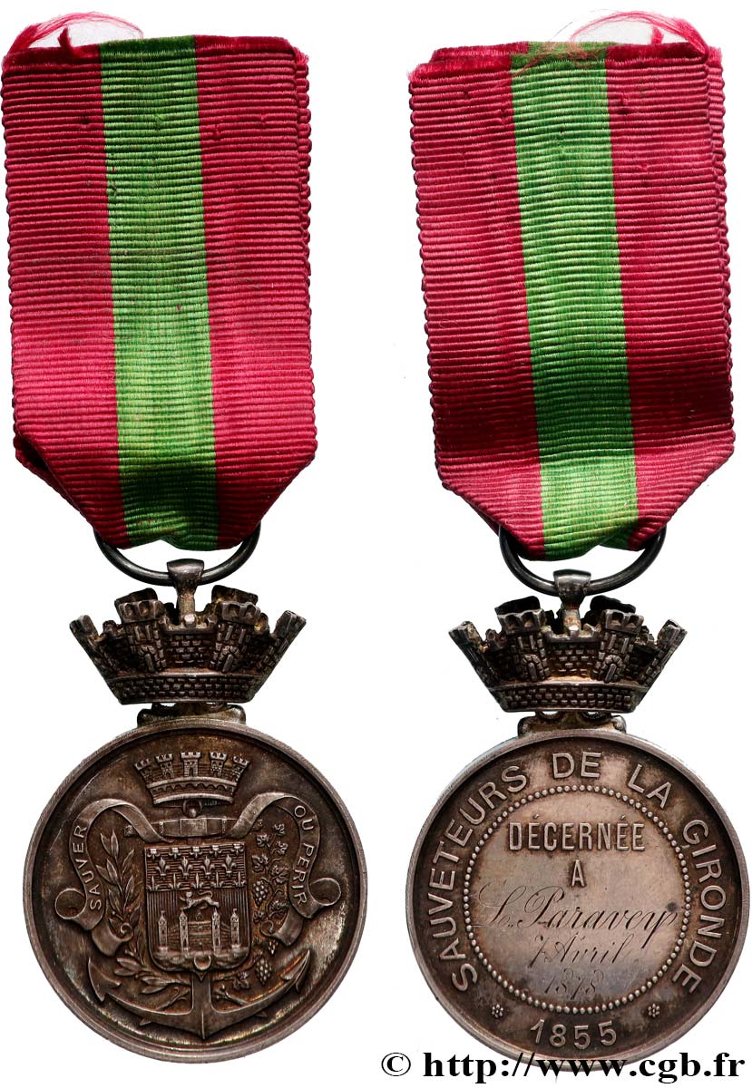 III REPUBLIC Médaille, Sauveteurs de la Gironde AU