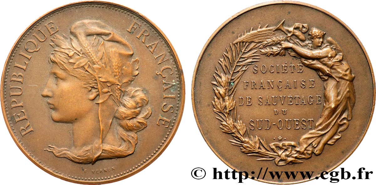 III REPUBLIC Médaille, Société française de sauvetage su sud-ouest  AU/AU