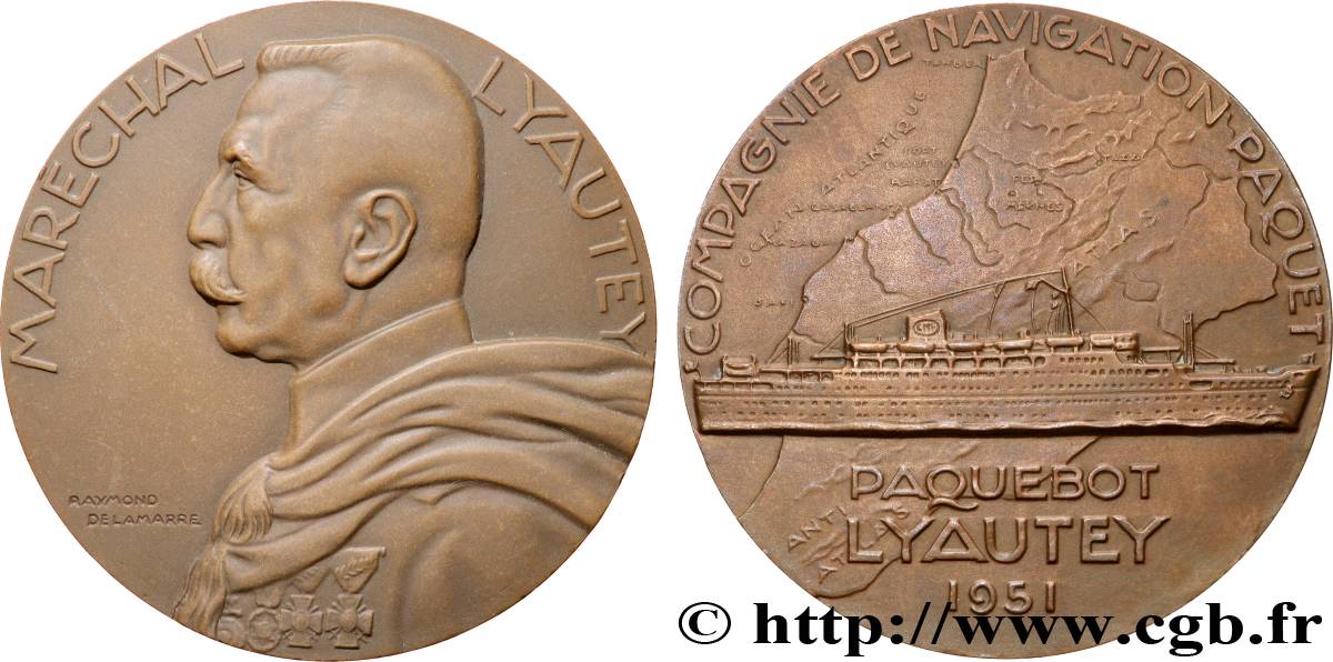 TROISIÈME RÉPUBLIQUE - MAROC SOUS PROTECTORAT FRANÇAIS Médaille, Maréchal Lyautey, Paquebot Lyautey SUP/TTB+