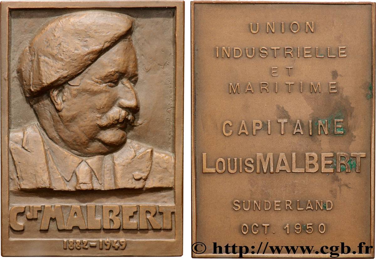 QUATRIÈME RÉPUBLIQUE Plaquette, Commandant Malbert, Union Industrielle et Maritime SUP/TTB+