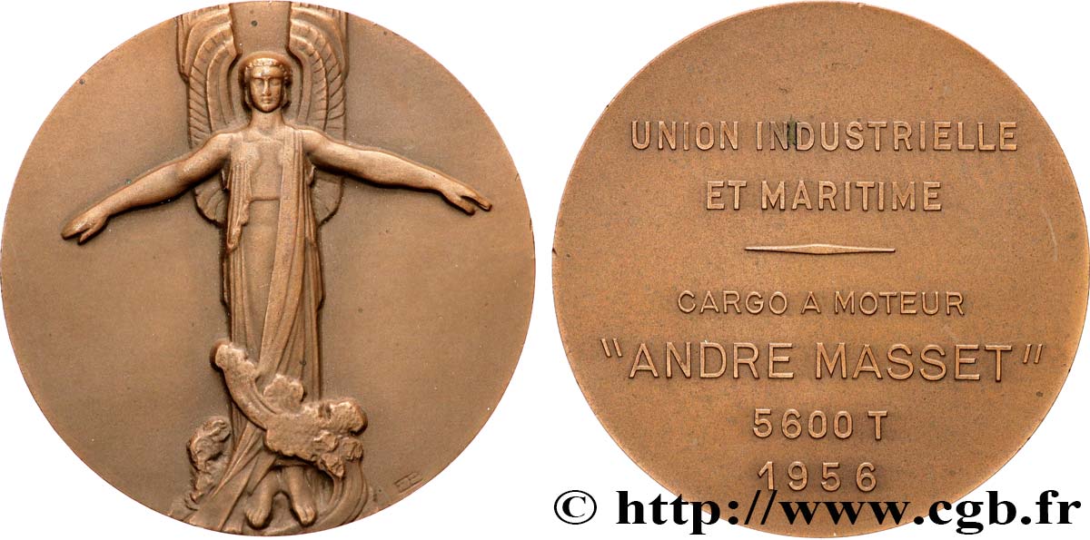 IV REPUBLIC Médaille, Union industrielle et maritime, Cargo à moteur “André Masset” AU