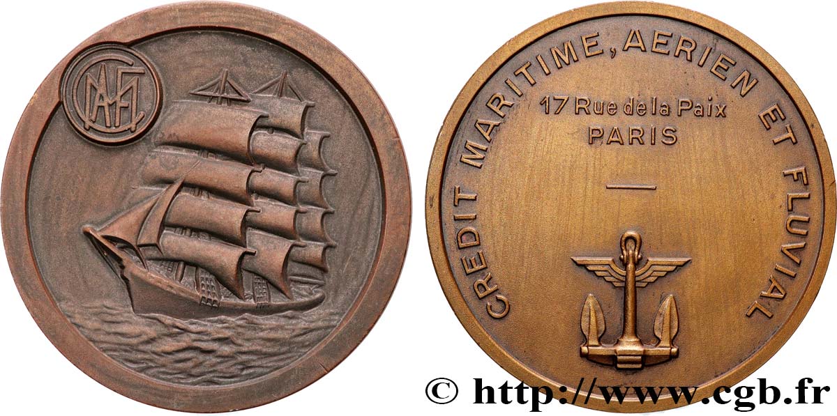 MER ET MARINE : PAQUEBOTS, NAVIRES, BATEAUX Médaille, Crédit maritime, aérien et fluvial SUP