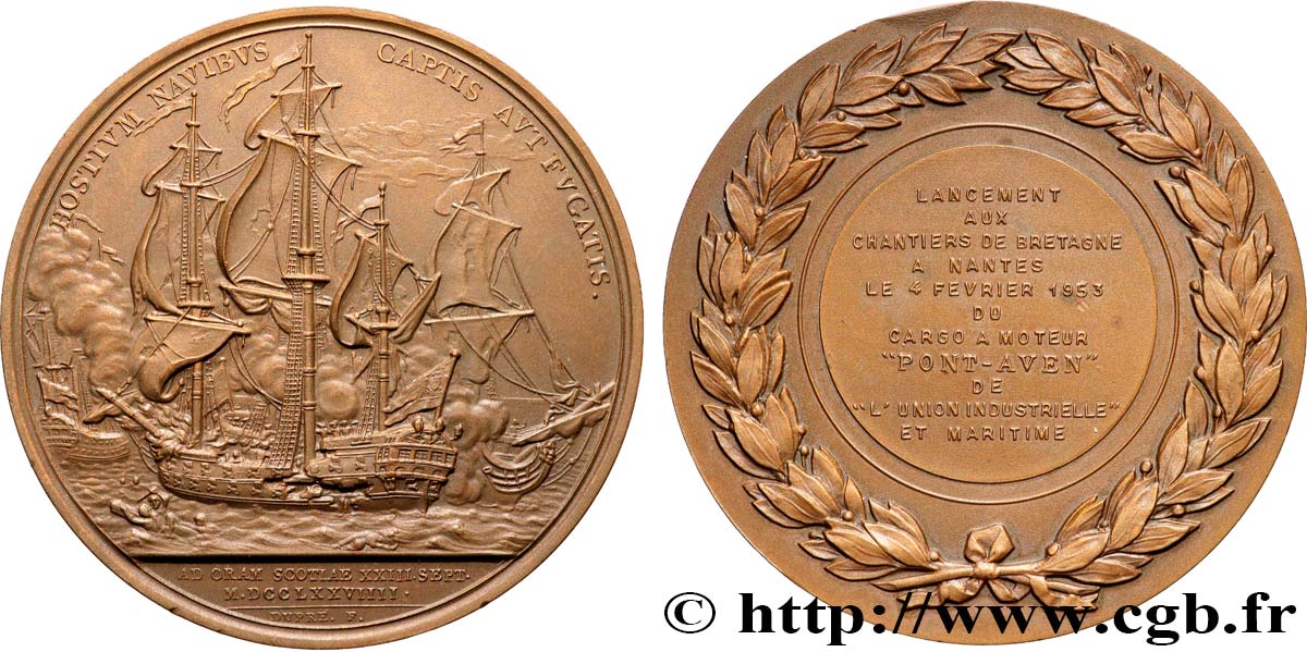 IV REPUBLIC Médaille, Lancement aux chantiers de Bretagne du cargo à moteur “Pont-Aven” AU