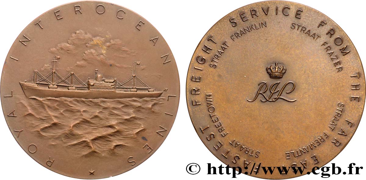MER ET MARINE : PAQUEBOTS, NAVIRES, BATEAUX Médaille, Royal Interocean Lines SUP
