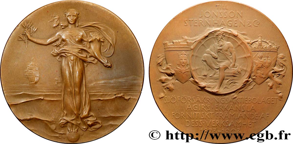 SWEDEN - KINGDOM OF SWEDEN - OSCAR II Médaille, Sjöförsäkrings Aktiebolaget Agir’s, Till Jonsson Sternhagen & Cie AU