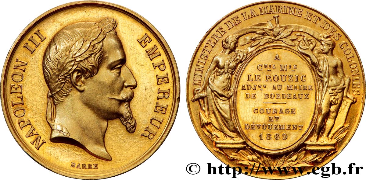 SECOND EMPIRE Médaille, Ministère de la marine et des colonies AU