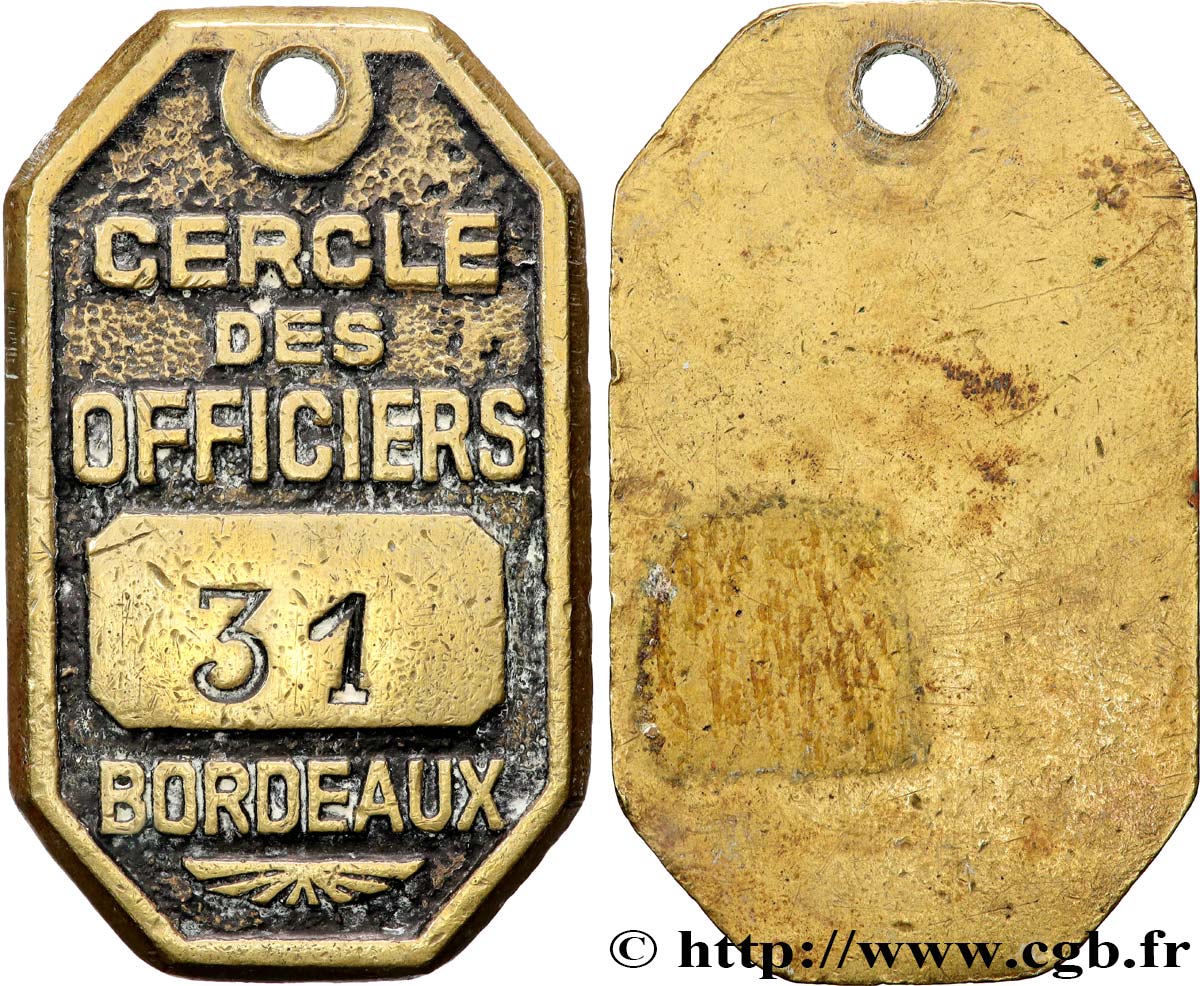 BORDEAUX Plaque de clef de chambre du cercle des officiers n°31 AU