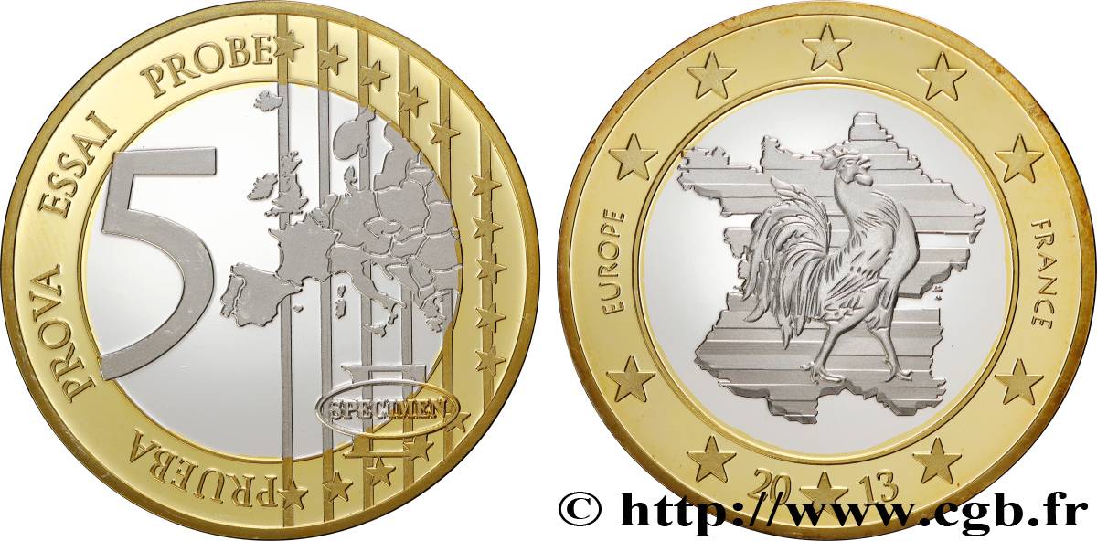 QUINTA REPUBBLICA FRANCESE Médaille, Spécimen, Essai 5 euro BE