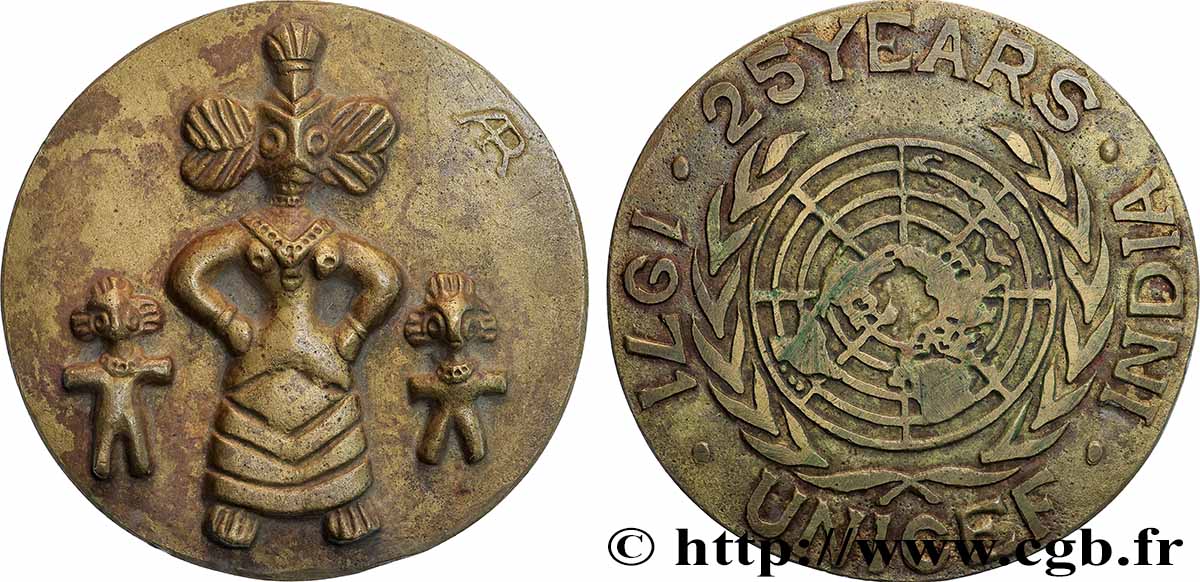 INDIA Médaille, 25ème anniversaire de l’UNICEF en Inde AU