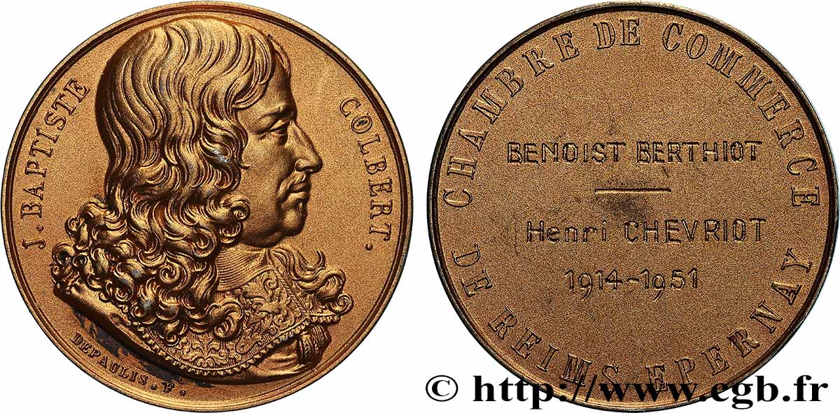 IV REPUBLIC Médaille, Jean-Baptiste Colbert, Chambre de commerce de Reims AU