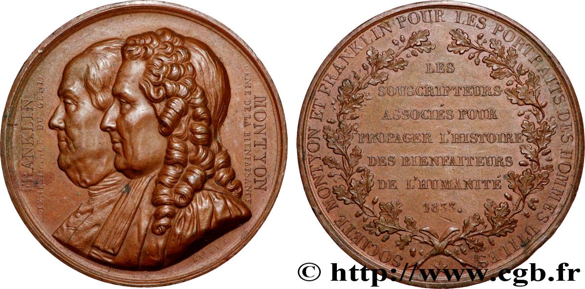 LOUIS-PHILIPPE Ier Médaille, Société Montyon et Franklin pour les portraits des hommes utiles TTB