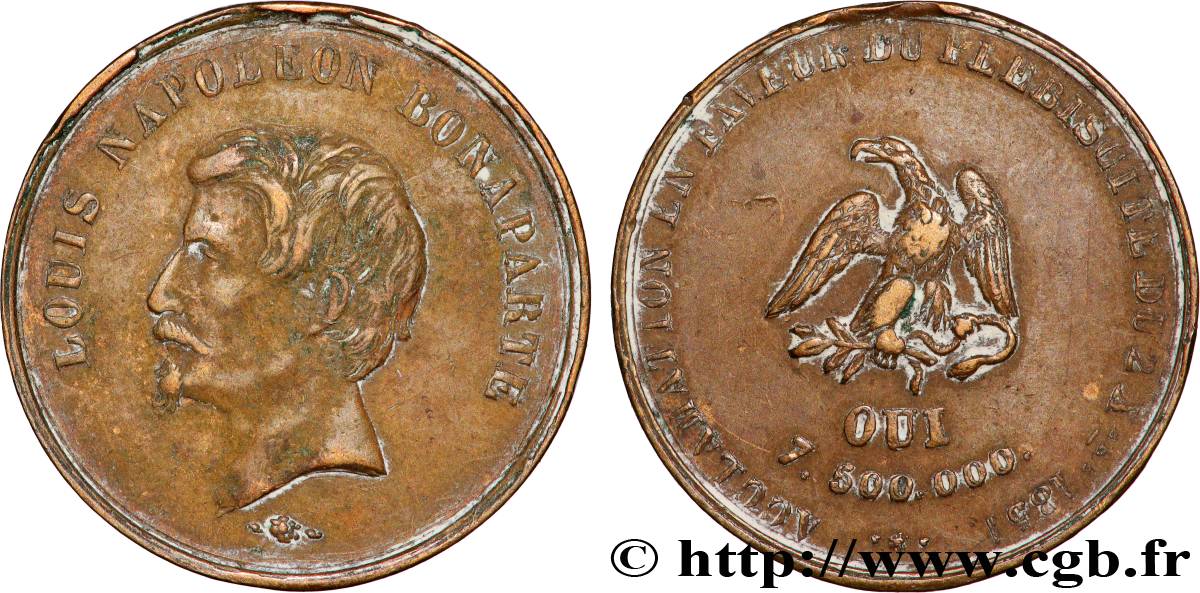 SECOND EMPIRE Médaille, Acclamation du plébiscite TB+