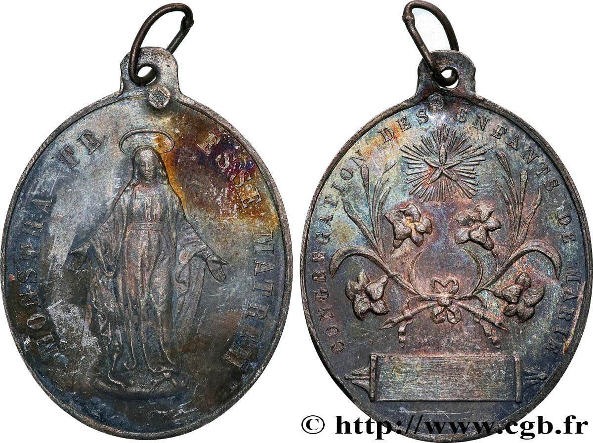 TROISIÈME RÉPUBLIQUE Médaille, Congrégation des enfants de Marie TTB