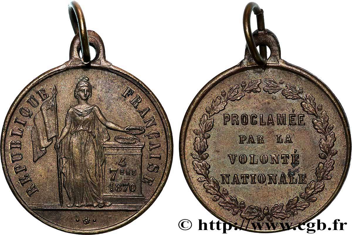 TROISIÈME RÉPUBLIQUE Médaille, Proclamation de la République, Volonté Nationale TTB+