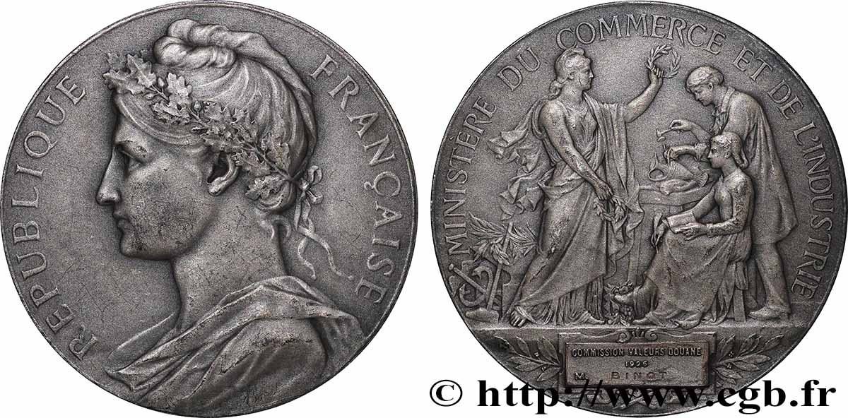 TROISIÈME RÉPUBLIQUE Médaille, Ministère du commerce et de l’industrie, Commission valeurs douane TTB+
