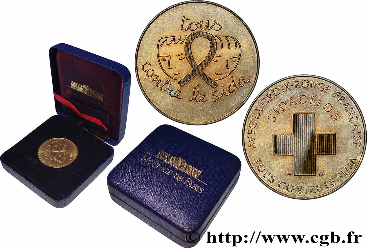 SOCIÉTÉS DE BIENFAISANCE Médaille, Sidaction, Croix-rouge française TTB+