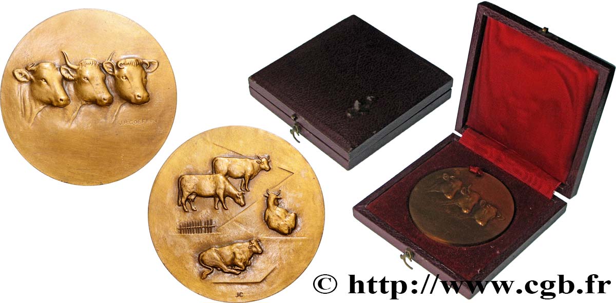 VIERTE FRANZOSISCHE REPUBLIK Médaille, Élevage et Vaches dans une prairie VZ