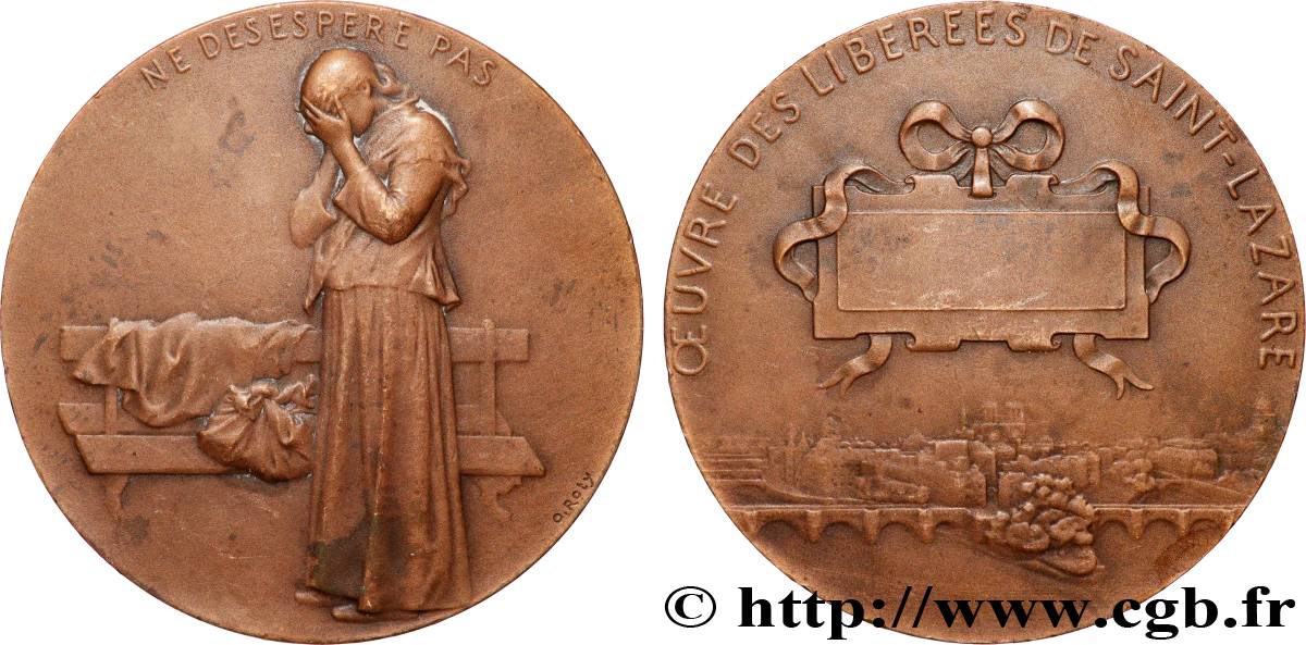 TROISIÈME RÉPUBLIQUE Médaille, Ne désespère pas, Oeuvre des libérées de Saint-Lazare TTB+