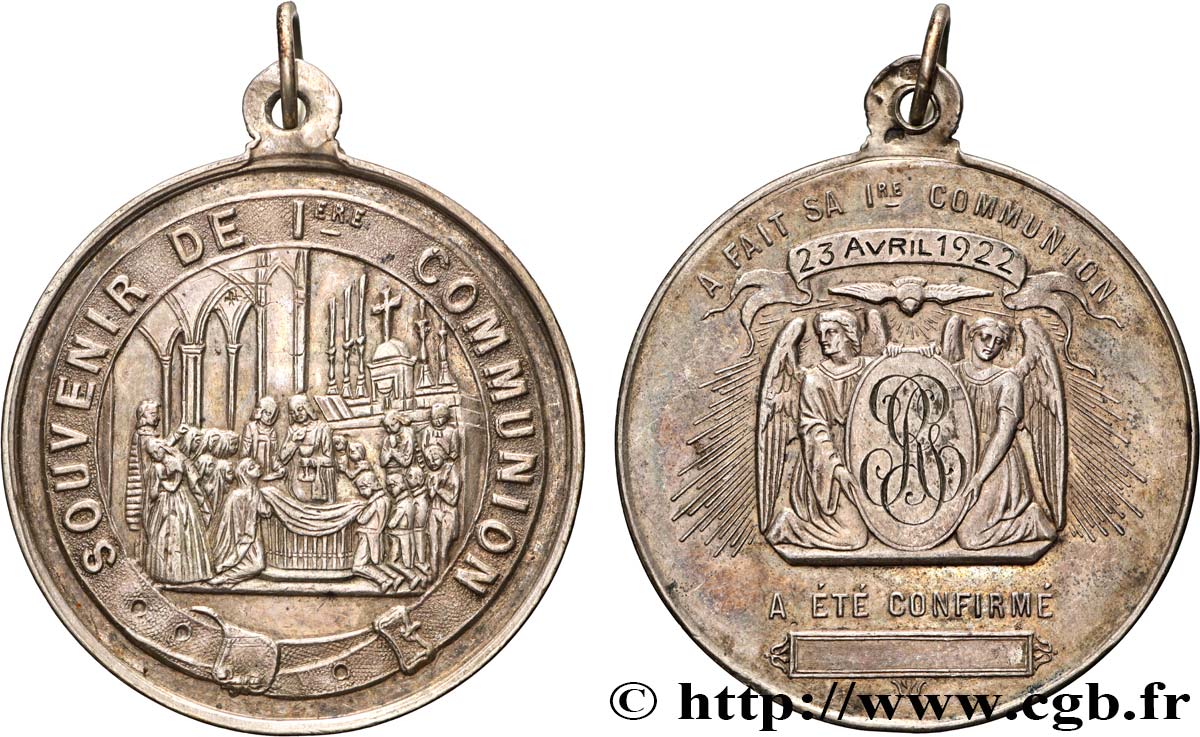III REPUBLIC Médaille, Souvenir de première communion XF