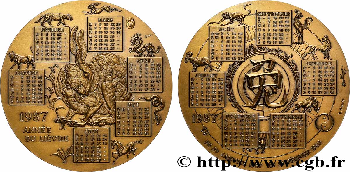 V REPUBLIC Médaille calendrier, Année du Lièvre AU