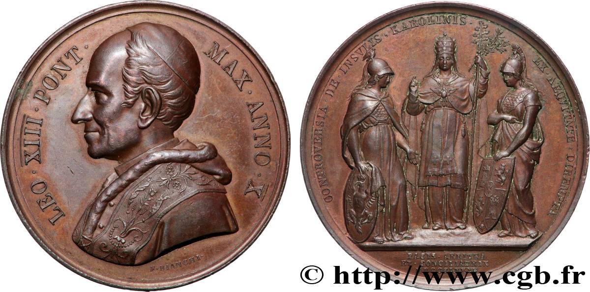 ITALIE - ÉTATS DU PAPE - LÉON XIII (Vincenzo Gioacchino Pecci) Médaille, Résolution du différend territorial sur les îles Caroline TTB/TTB+