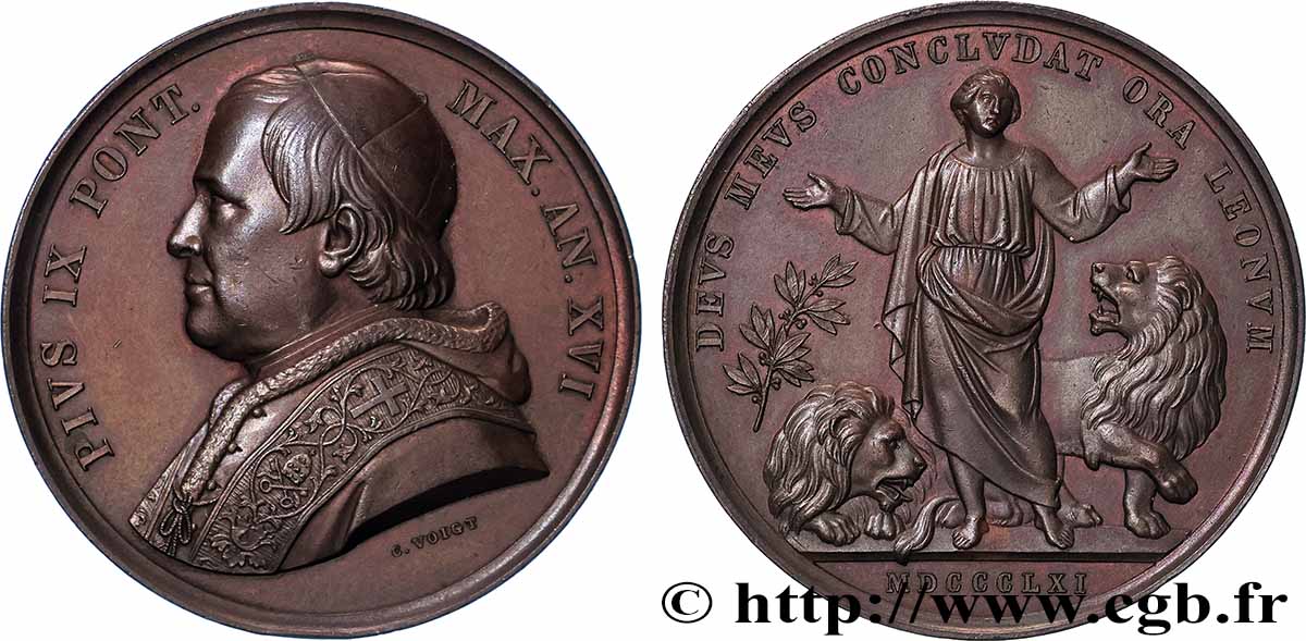 VATICAN - PIUS IX (Giovanni Maria Mastai Ferretti) Médaille, Daniel et les lions AU
