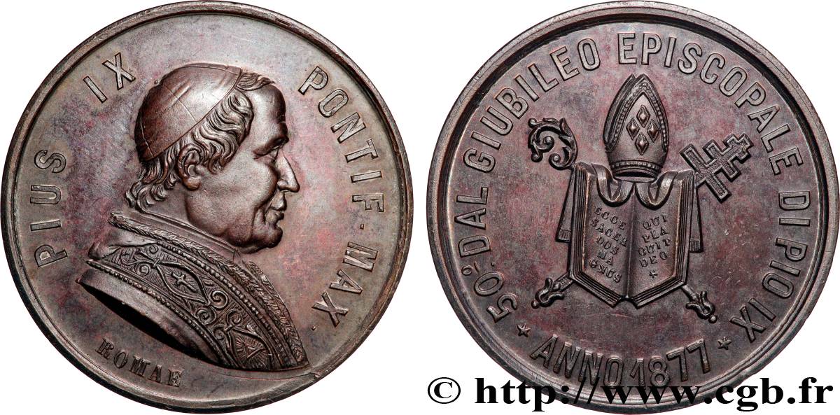 VATICAN - PIUS IX (Giovanni Maria Mastai Ferretti) Médaille, 50e jubilé épiscopal AU/AU