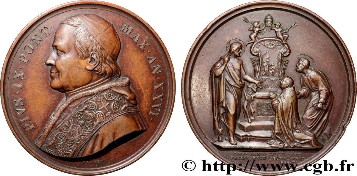 VATICAN - PIUS IX (Giovanni Maria Mastai Ferretti) Médaille, 25 ans du pontificat XF