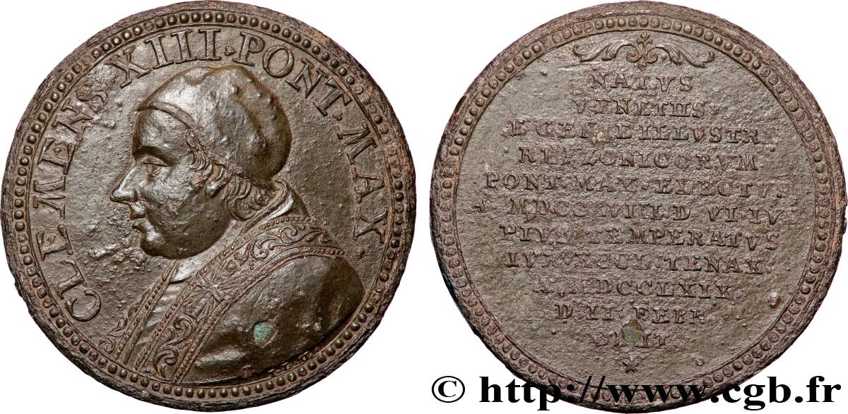 ITALIE - ETATS DE L EGLISE - CLEMENT XIII (Charles Rezzonico) Médaille, Clément XIII MBC