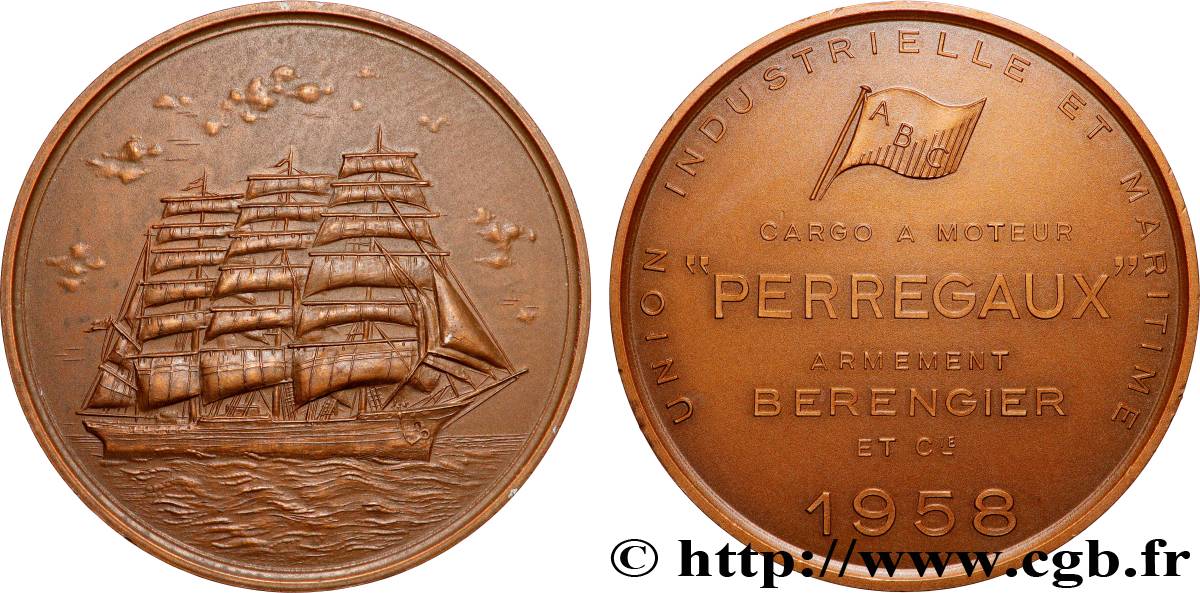 IV REPUBLIC Médaille, Union Industrielle et Maritime, Cargo à moteur Perregaux AU/AU