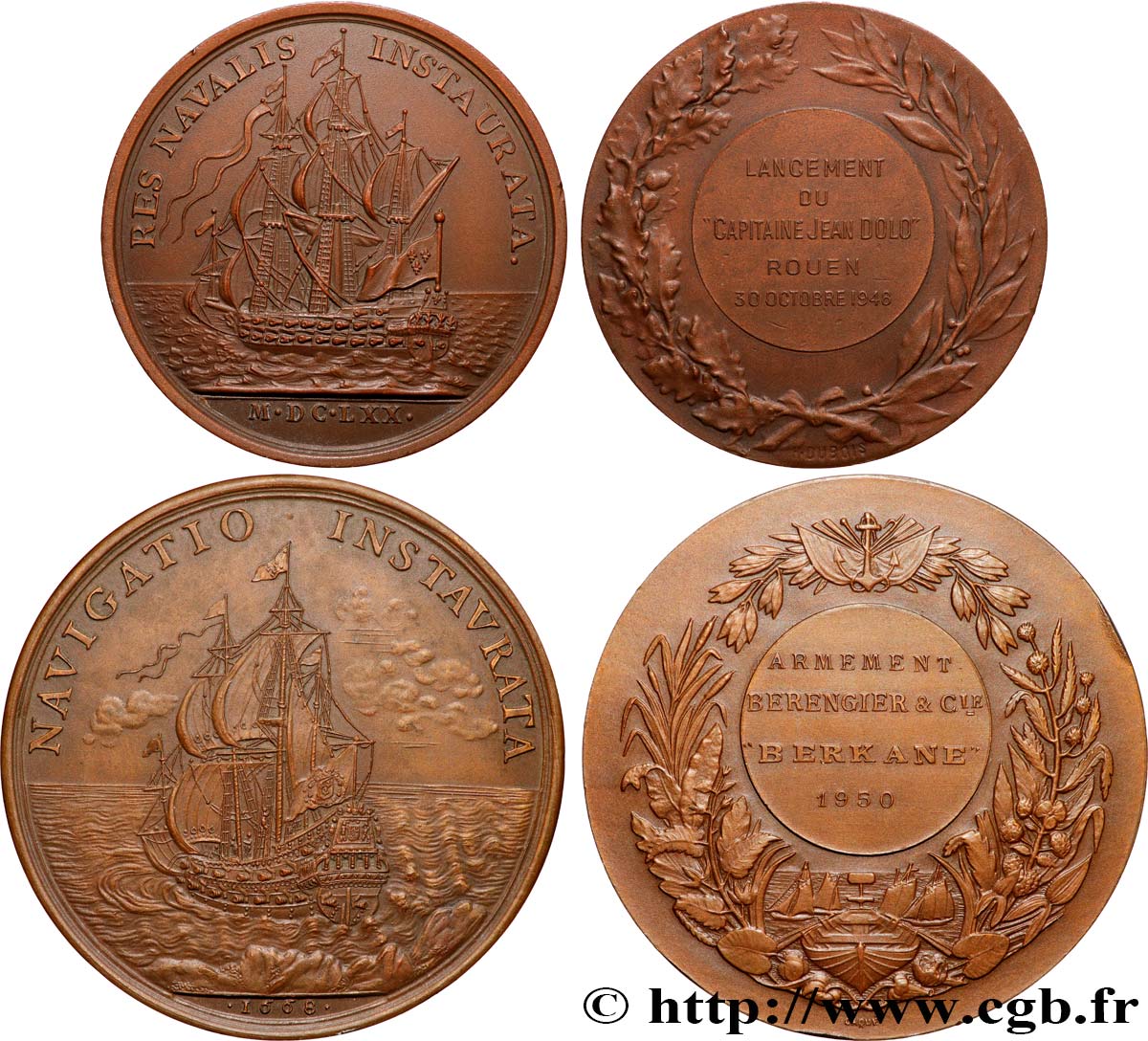 IV REPUBLIC Lot de 2 médailles, Lancement du “Capitaine Jean Dolo” et Armement Berkane AU