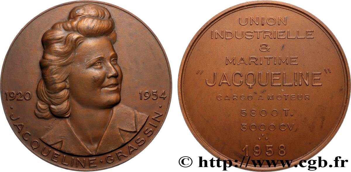 IV REPUBLIC Médaille, Union Industrielle et Maritime, Jacqueline Grassin AU/AU