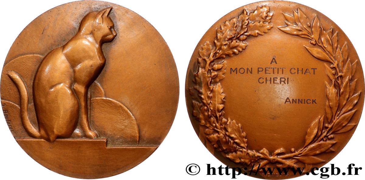 TROISIÈME RÉPUBLIQUE Médaille, Le chat, A mon petit chat chéri TTB+