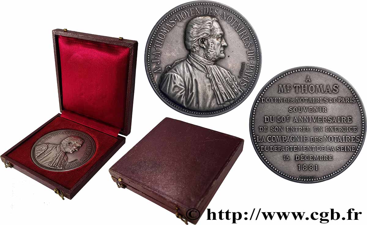 NOTAIRES DU XIXe SIECLE Médaille, Maître Thomas, doyen des Notaires de Paris  AU/AU