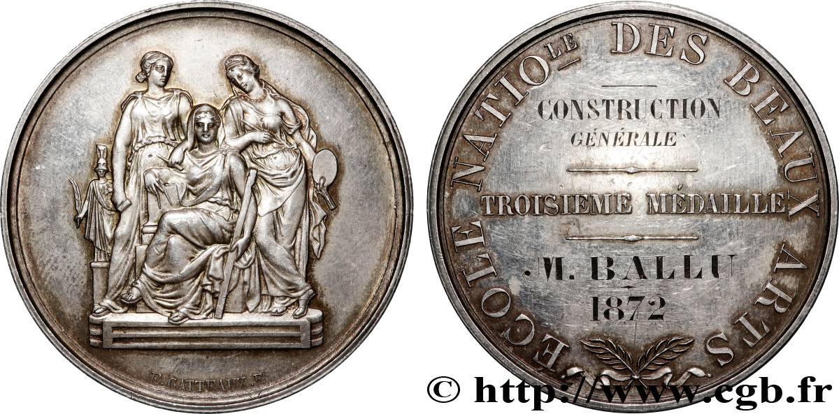 III REPUBLIC Médaille, École Nationale des Beaux-Arts, Construction générale AU/AU