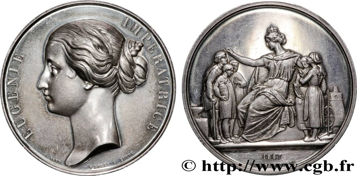 SECONDO IMPERO FRANCESE Médaille, L’impératrice Eugénie, Société de protection de l’Enfance q.SPL