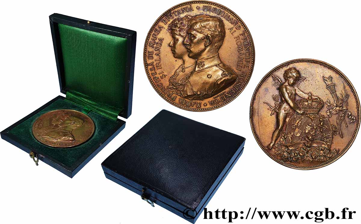 ROMANIA - CHARLES I Médaille, Mariage du dauphin Ferdinand de Roumanie et Marie d’Edimbourg XF