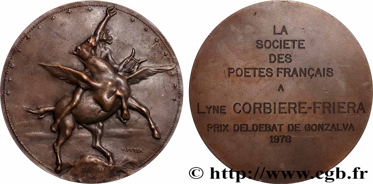 CINQUIÈME RÉPUBLIQUE Médaille, Société des poètes français, Prix Deldebat de Gonzalva TTB+