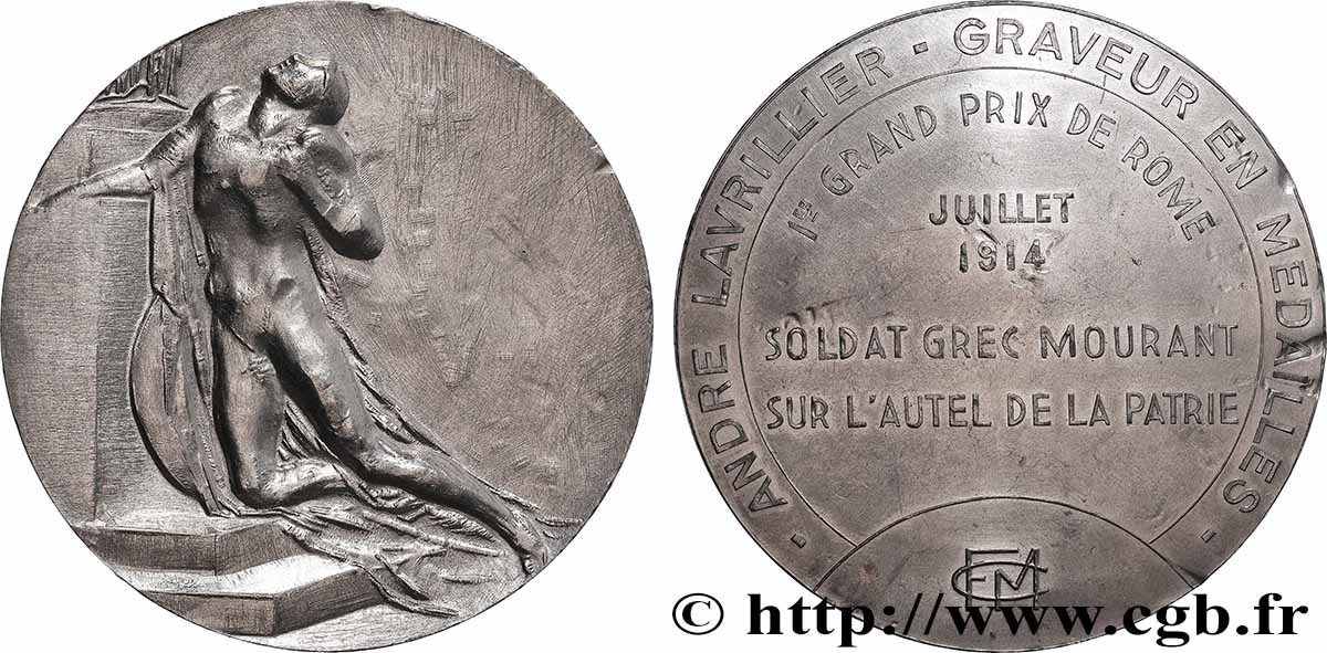 FUNFTE FRANZOSISCHE REPUBLIK Médaille, Soldat grec mourant sur l’autel de la patrie, Exemplaire Éditeur VZ/fVZ